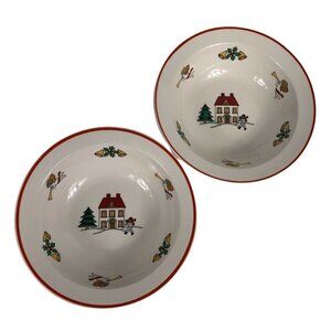 The Joy Of Christmas Rimmed Cereal Bowls Jamestown China Bells Angels Lot of 2
